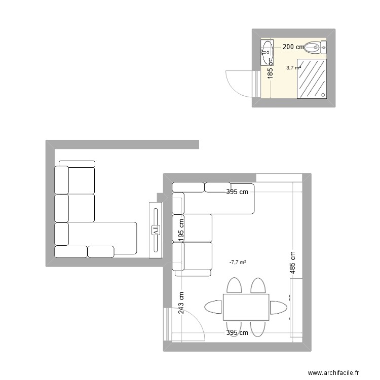 C19. Plan de 2 pièces et 23 m2