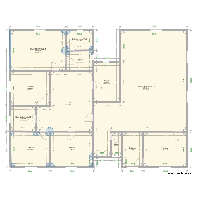 appartement. Plan de 13 pièces et 227 m2