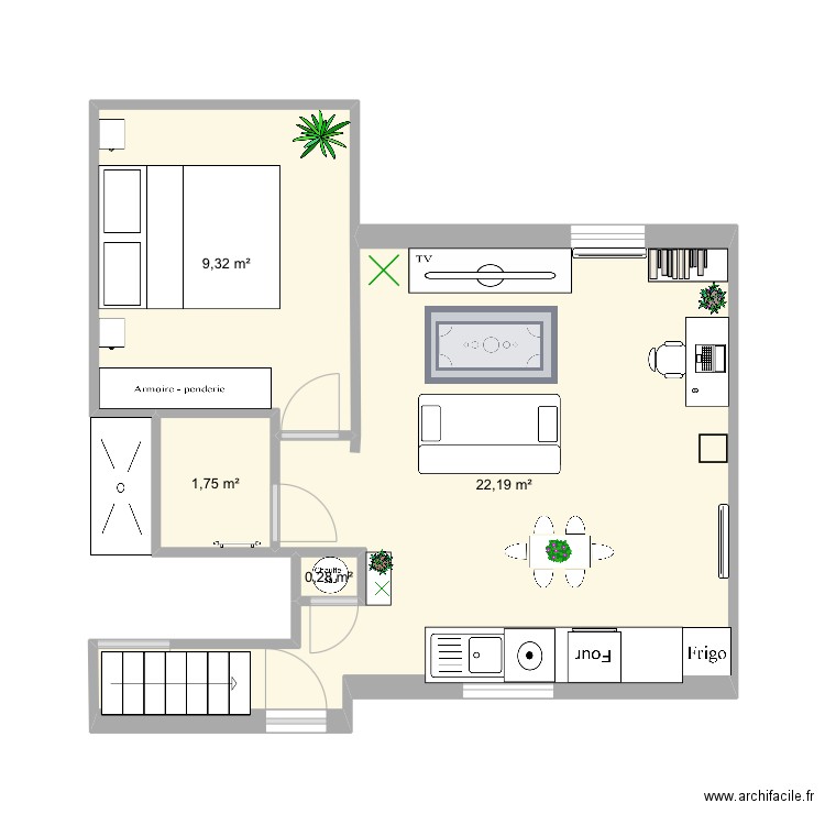 MAISON. Plan de 4 pièces et 34 m2