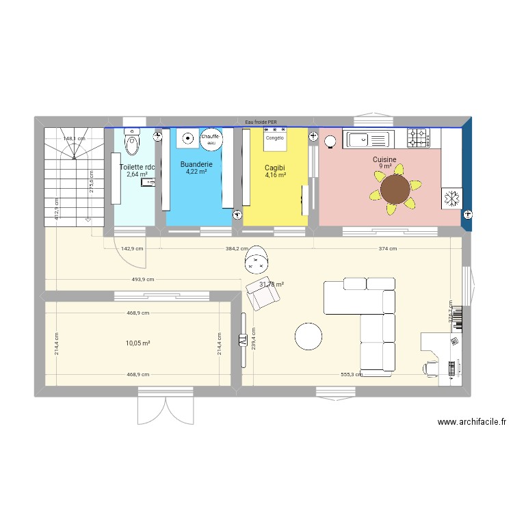 Brouillon maison 2. Plan de 6 pièces et 62 m2