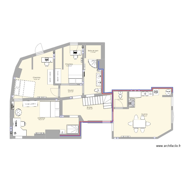 Laon meublé public. Plan de 8 pièces et 90 m2