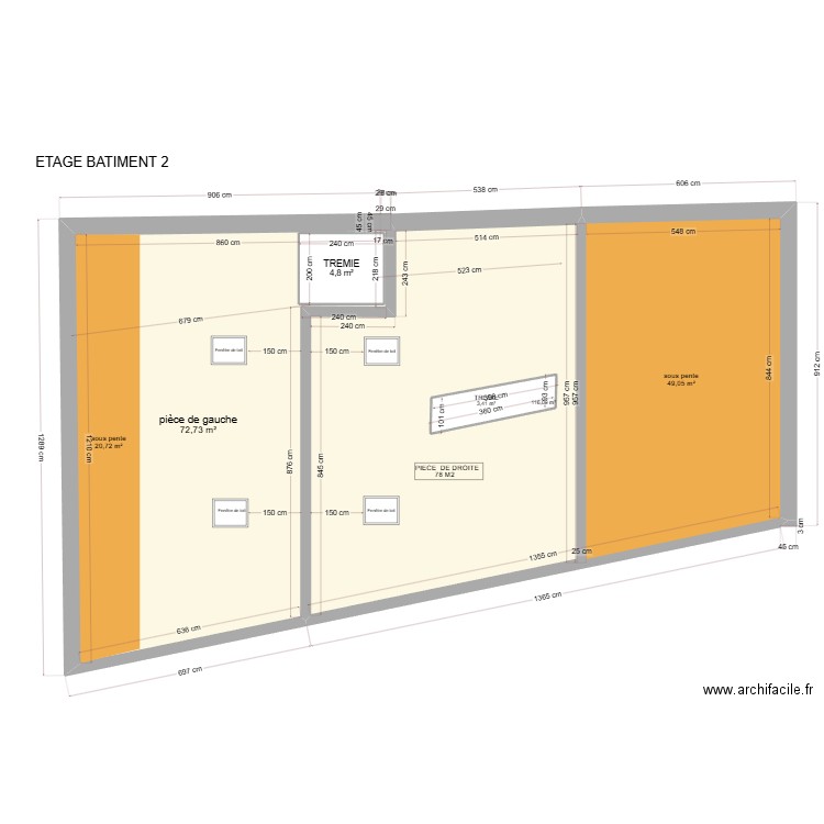 ETAGE B2. Plan de 4 pièces et 205 m2