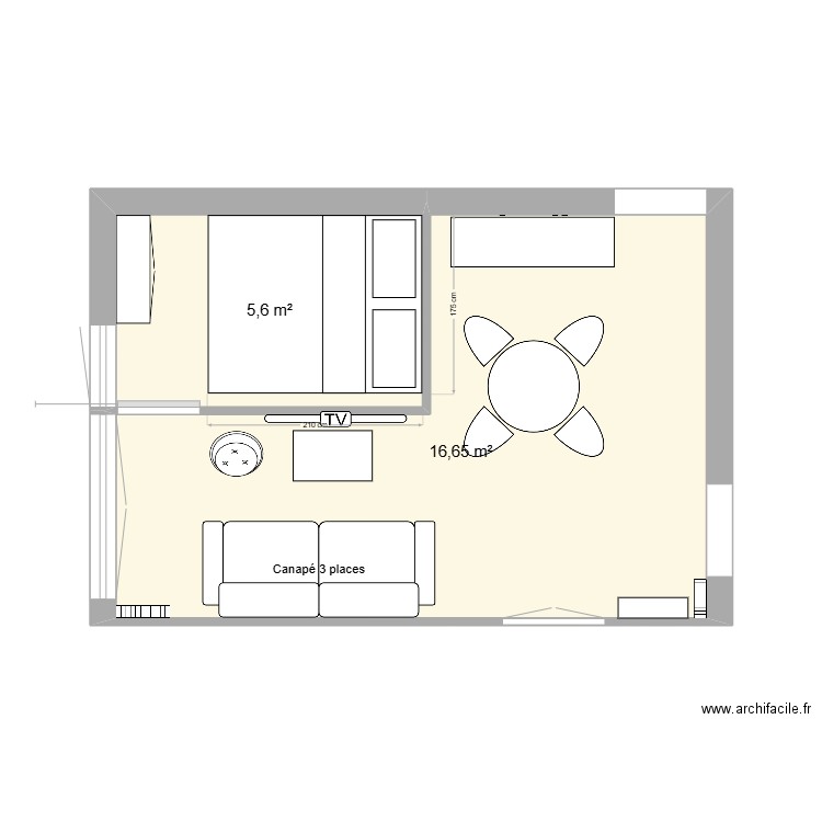 Salon1. Plan de 2 pièces et 22 m2