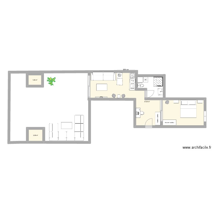 APPART AGDAL 4. Plan de 3 pièces et 41 m2