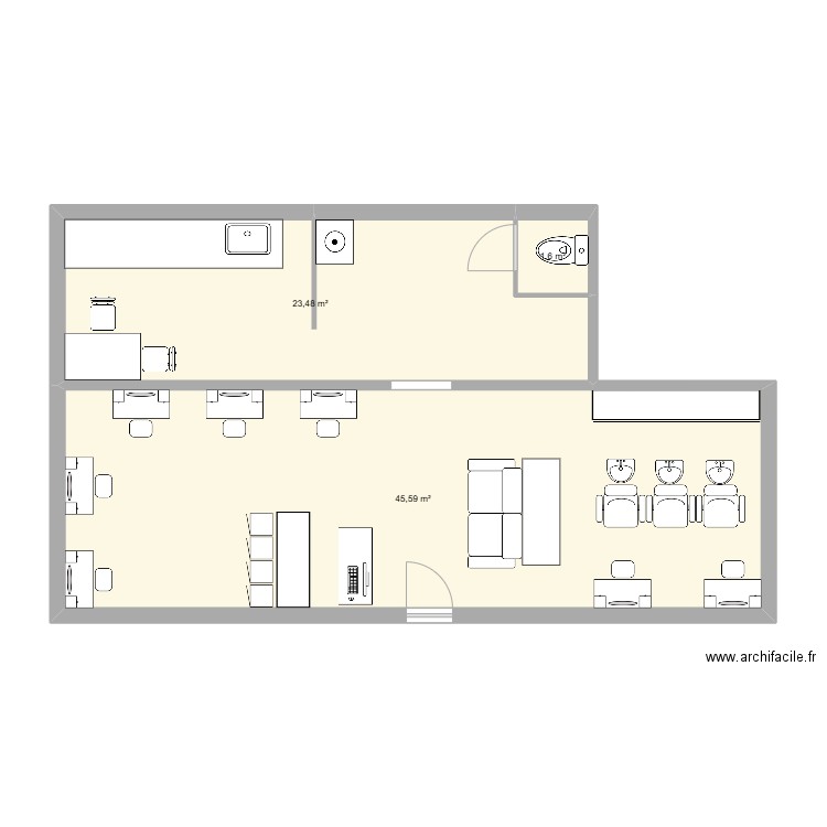 louna stage. Plan de 3 pièces et 71 m2