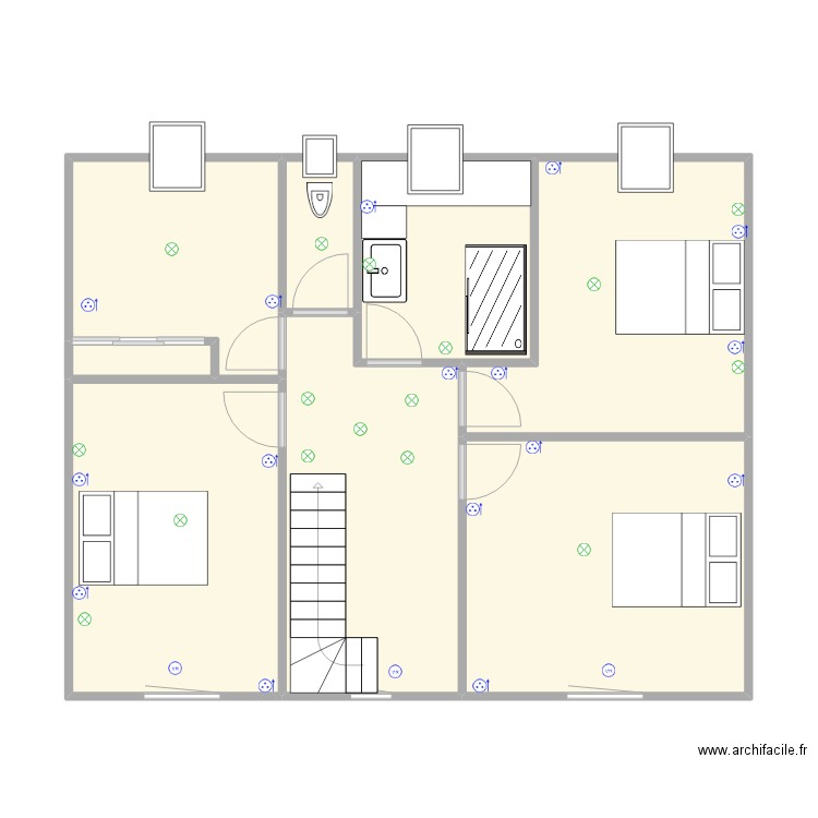 etage001 maison. Plan de 8 pièces et 72 m2