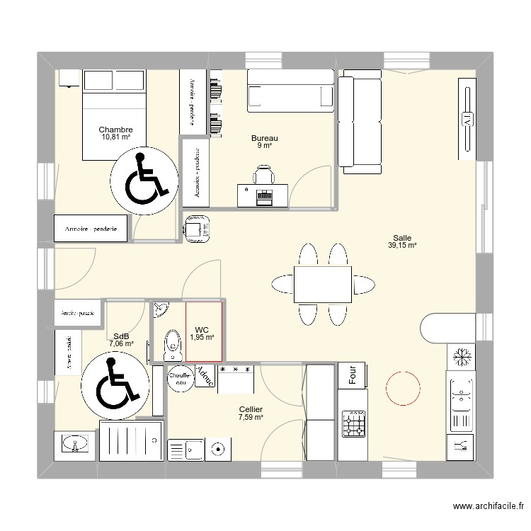 Isa9x8v5. Plan de 6 pièces et 76 m2