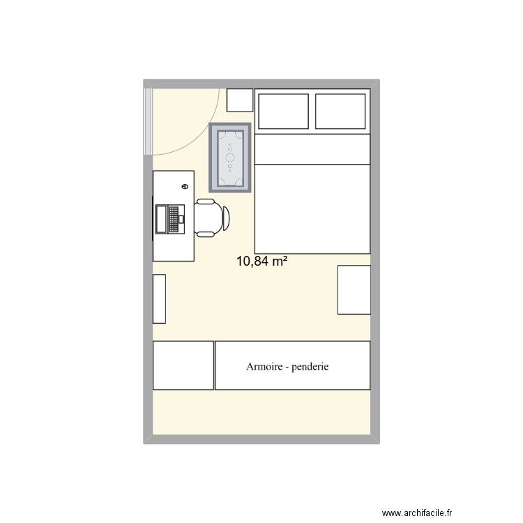 Chambre juju. Plan de 1 pièce et 11 m2