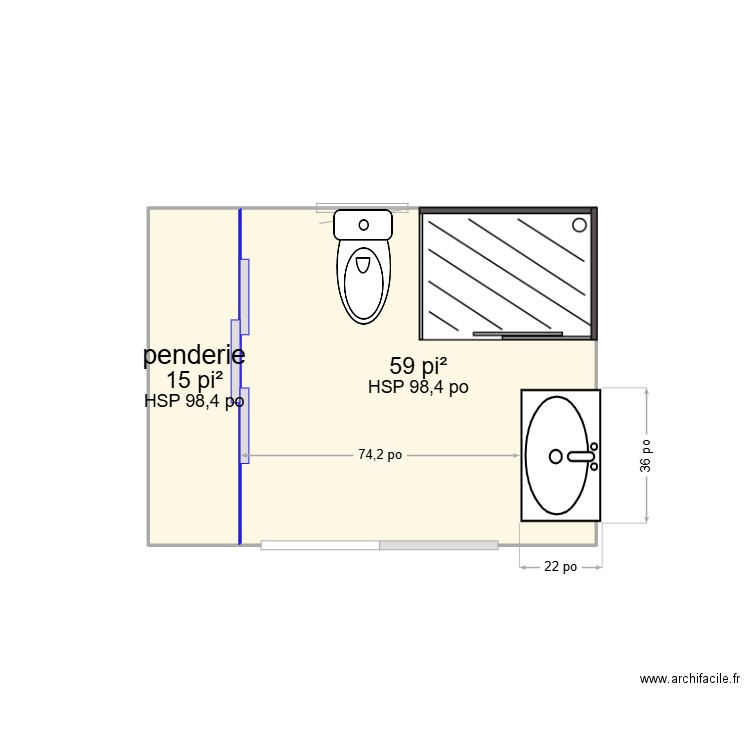 Salle de bain futur 2. Plan de 2 pièces et 7 m2