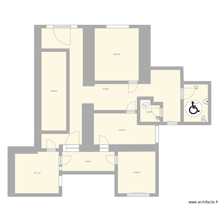 LOCAL2. Plan de 9 pièces et 134 m2