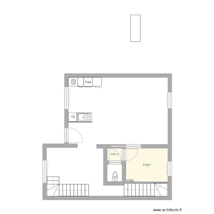 1er etage ter cuisine. Plan de 2 pièces et 7 m2