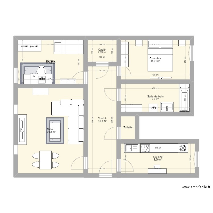 Location ♥. Plan de 8 pièces et 78 m2