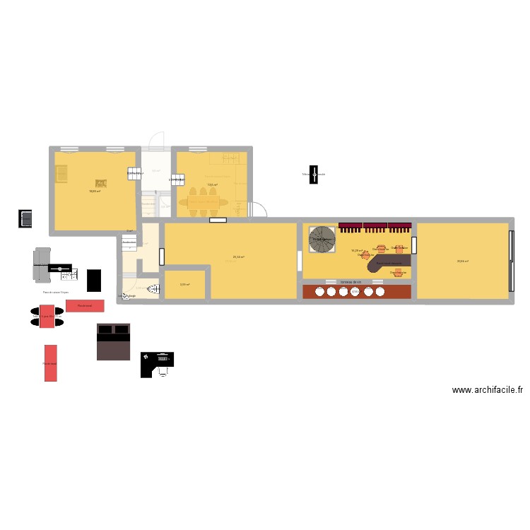 Nounou phi2. Plan de 22 pièces et 206 m2