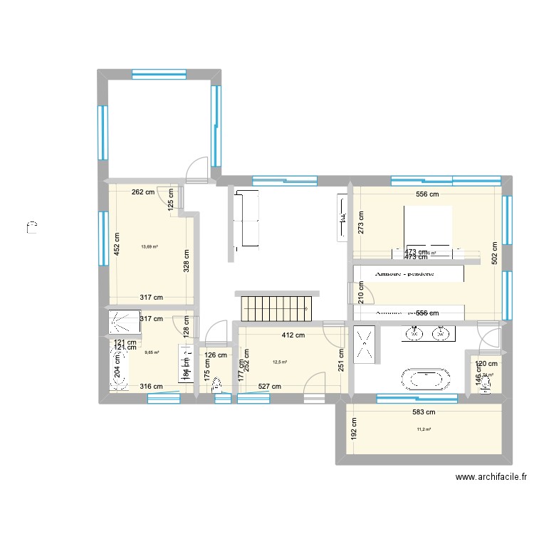 Projet villa - etage. Plan de 6 pièces et 76 m2