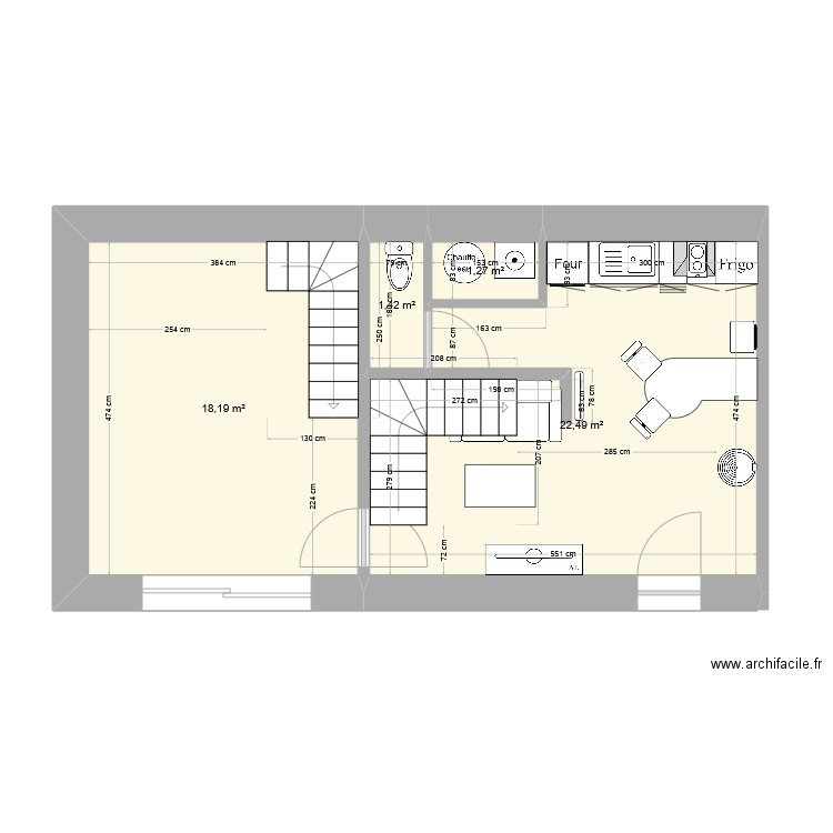 essai. Plan de 4 pièces et 43 m2