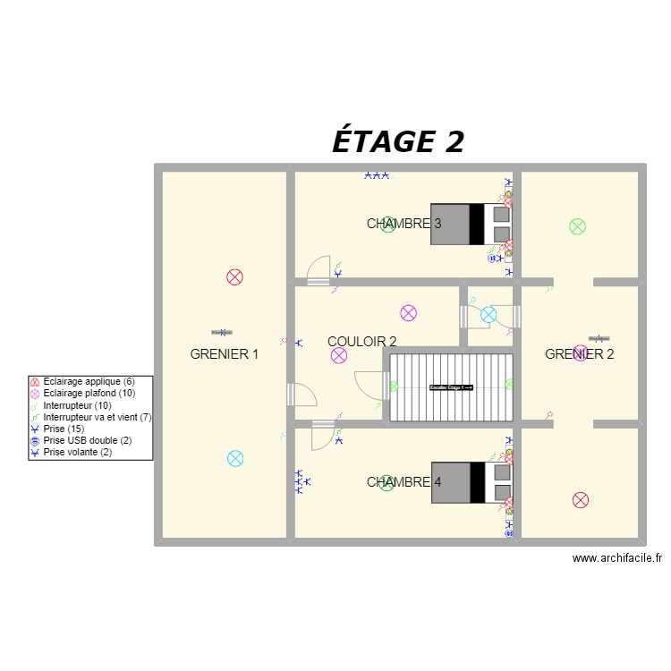 ÉTAGE 2. Plan de 7 pièces et 203 m2