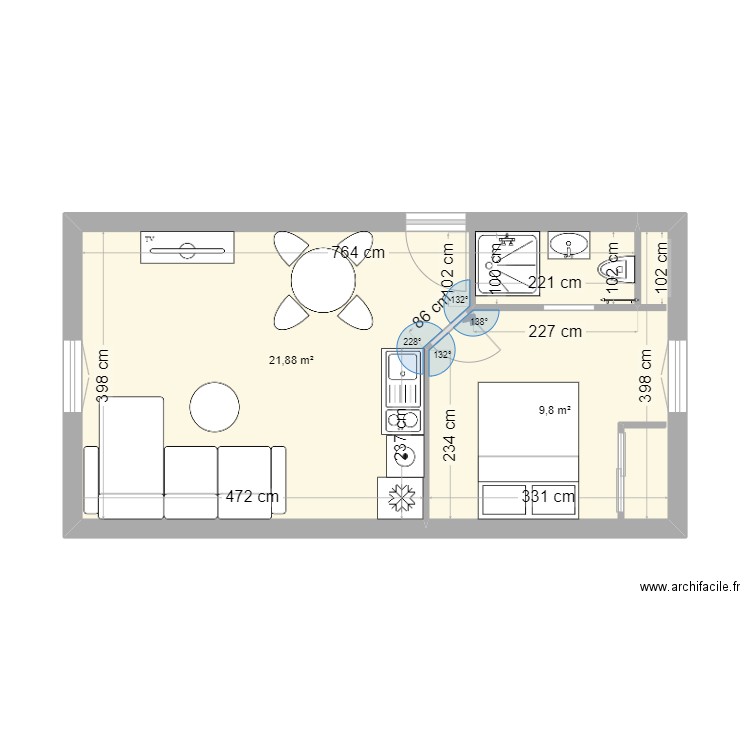 apart jean luc version 1. Plan de 2 pièces et 32 m2