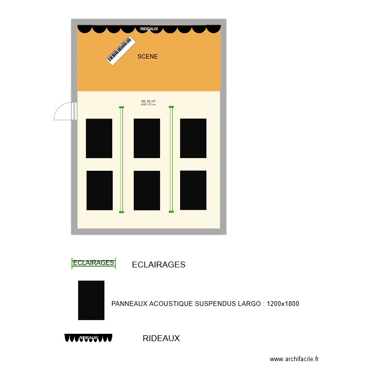 SALLE MOZART - CONSERVATOIRE - MAIRIE DE FLEURY LES AUBRAIS. Plan de 1 pièce et 60 m2