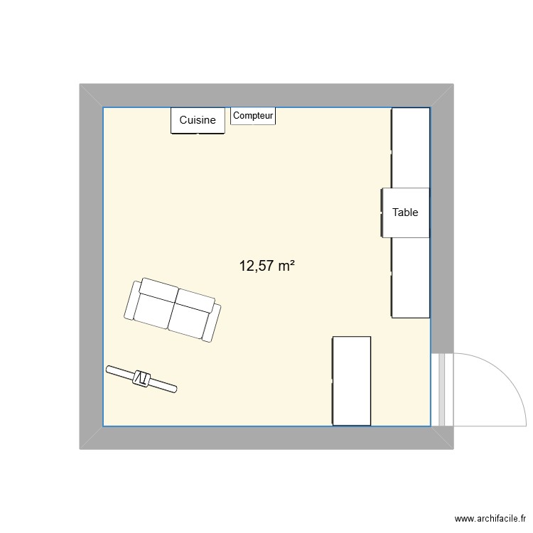 Salle de jeux. Plan de 1 pièce et 13 m2