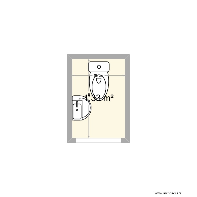 Toilette. Plan de 1 pièce et 1 m2