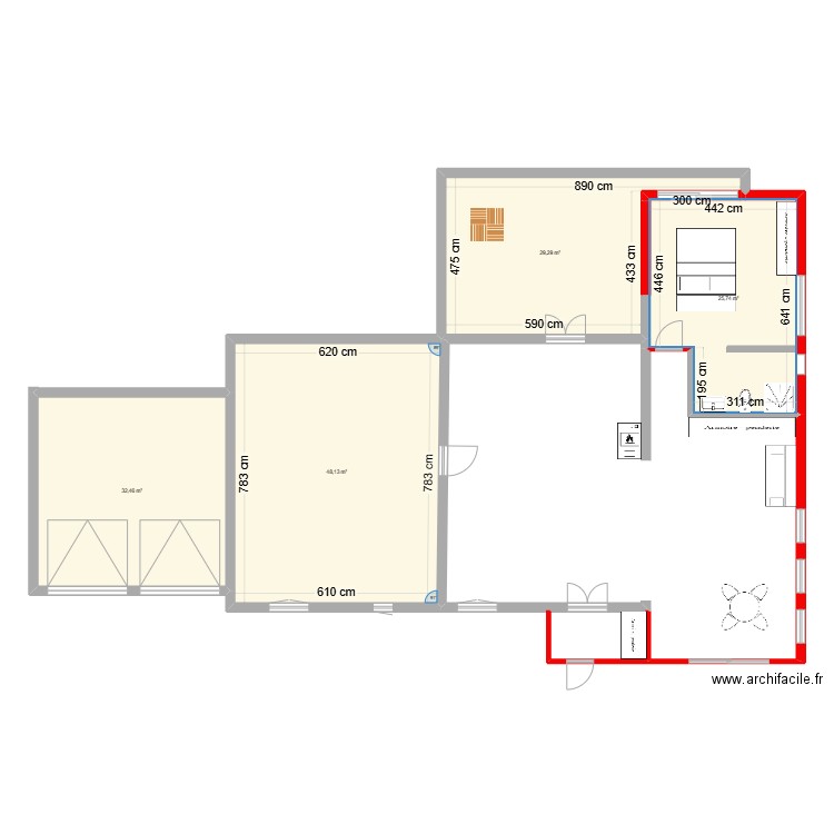 EXTENSION MAURENS. Plan de 4 pièces et 136 m2