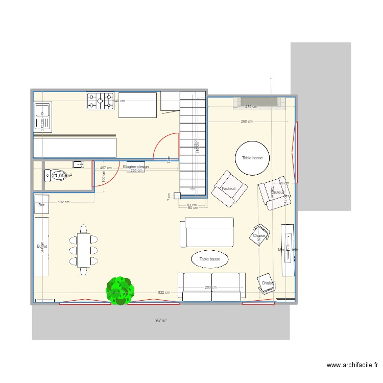 Foch Etage jour V2. Plan de 2 pièces et 53 m2