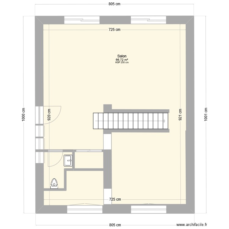 Plan RDC. Plan de 1 pièce et 67 m2