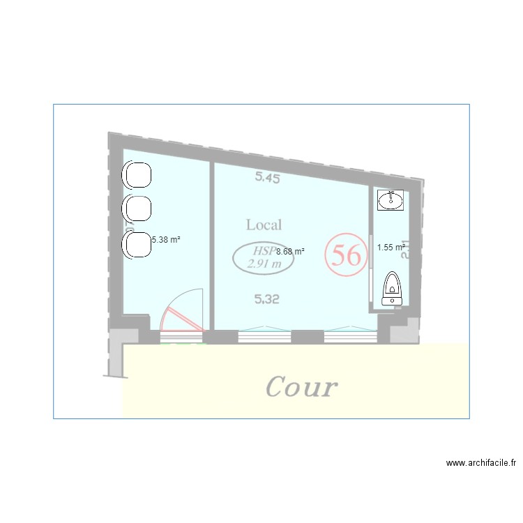 st ouen bureau 2. Plan de 3 pièces et 16 m2