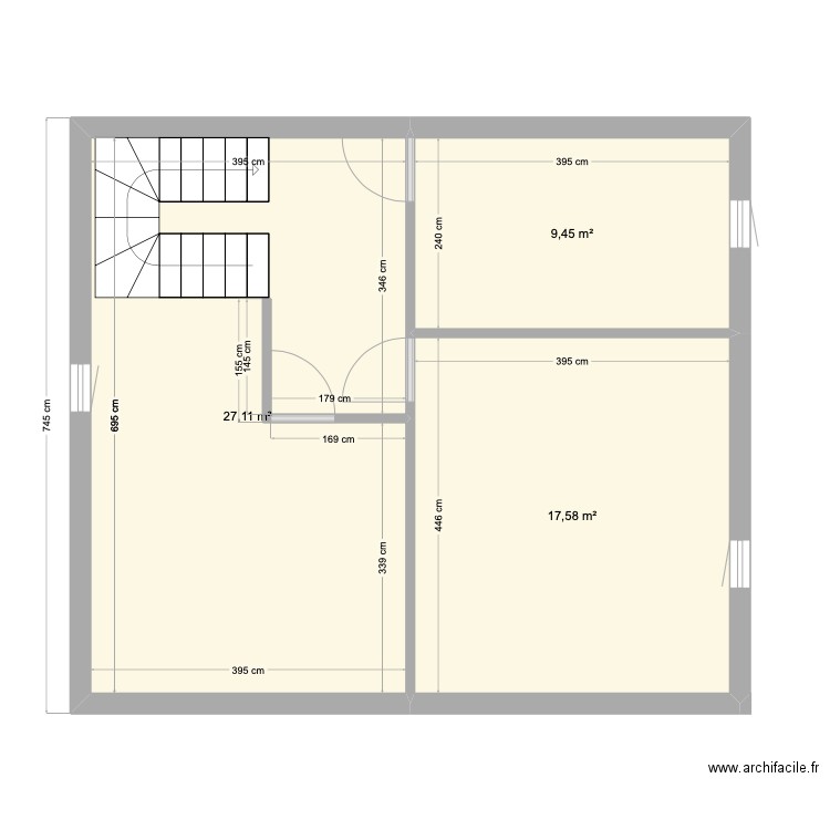 Sous-sol. Plan de 3 pièces et 54 m2