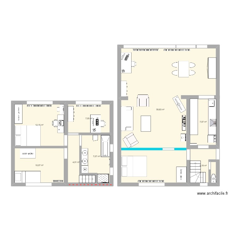 Maison Enghien bis. Plan de 8 pièces et 112 m2