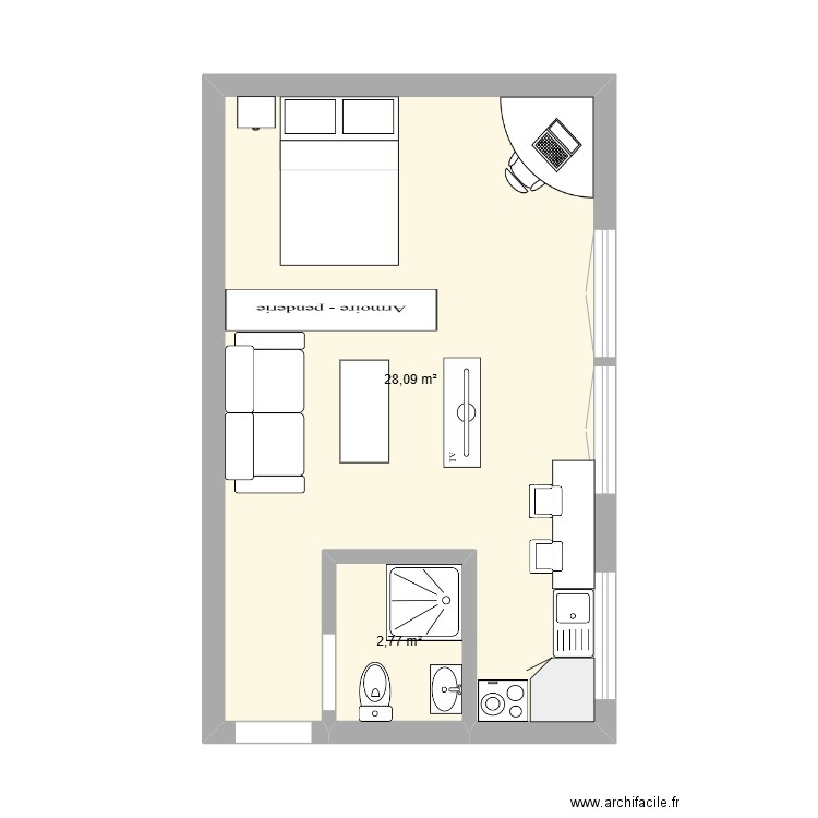 saint gratinen 1er 30m² V2. Plan de 2 pièces et 31 m2