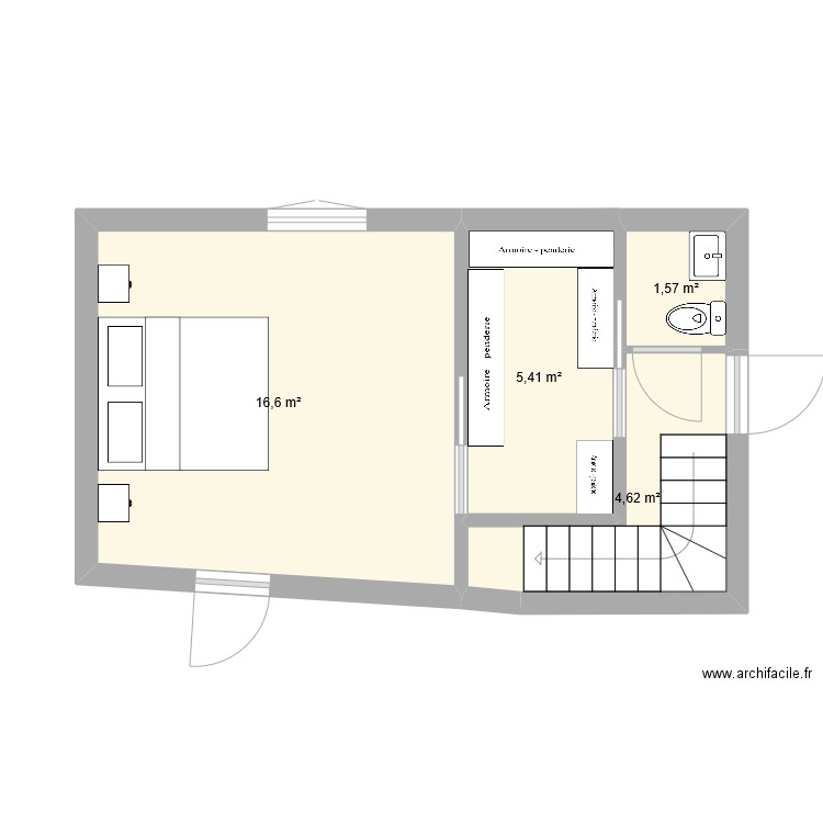 chambre2. Plan de 4 pièces et 28 m2