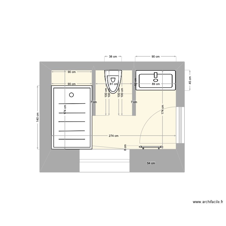 SDB R. Plan de 1 pièce et 5 m2