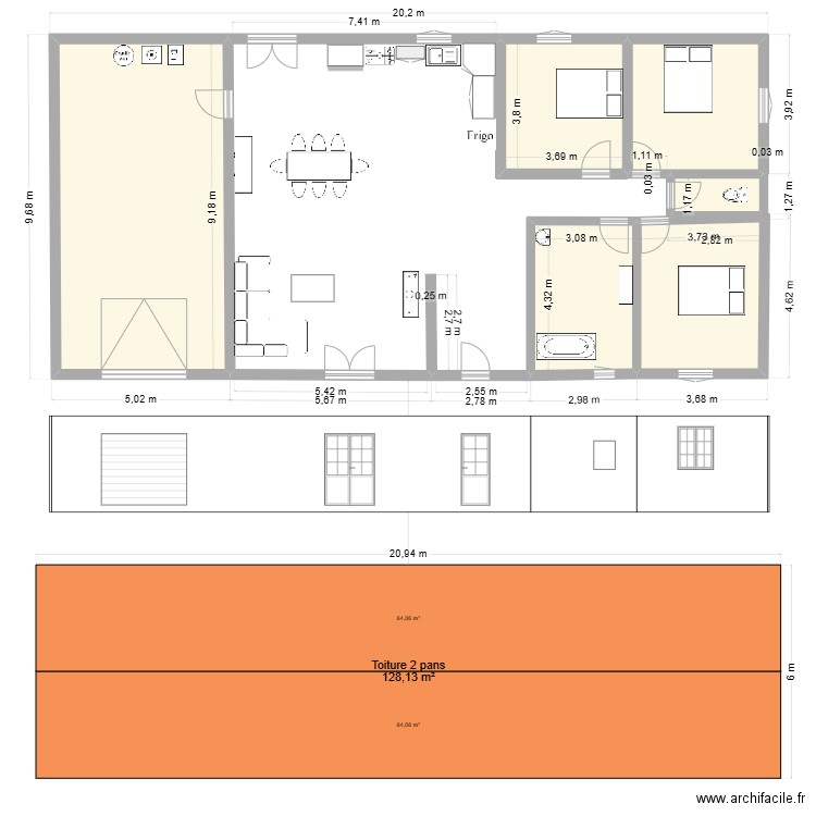 maison chantillac 158. Plan de 6 pièces et 95 m2