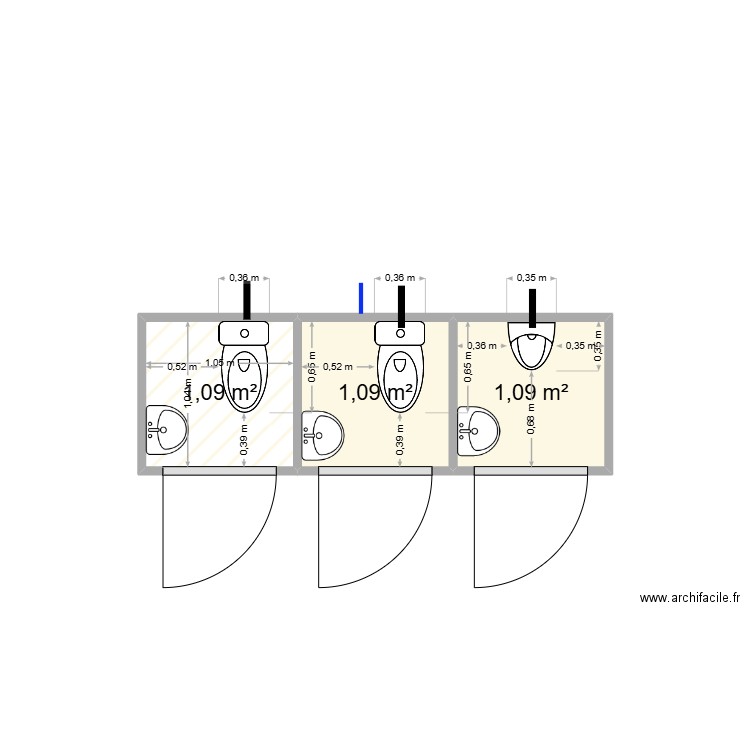 cabine trio CEA. Plan de 3 pièces et 3 m2