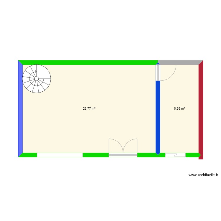 taf. Plan de 2 pièces et 37 m2