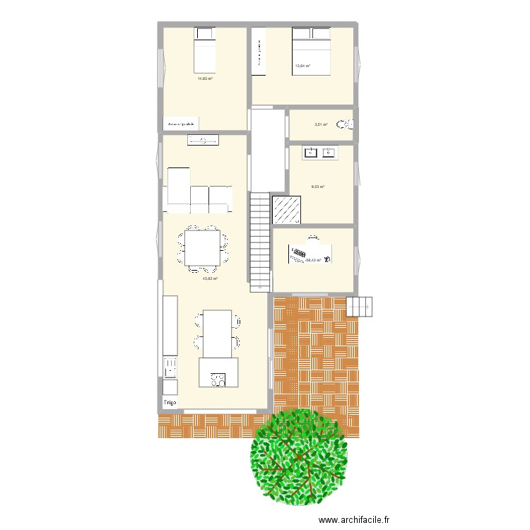 Monestier 1. Plan de 6 pièces et 94 m2