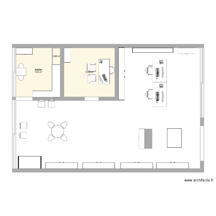 magasin. Plan de 3 pièces et 24 m2