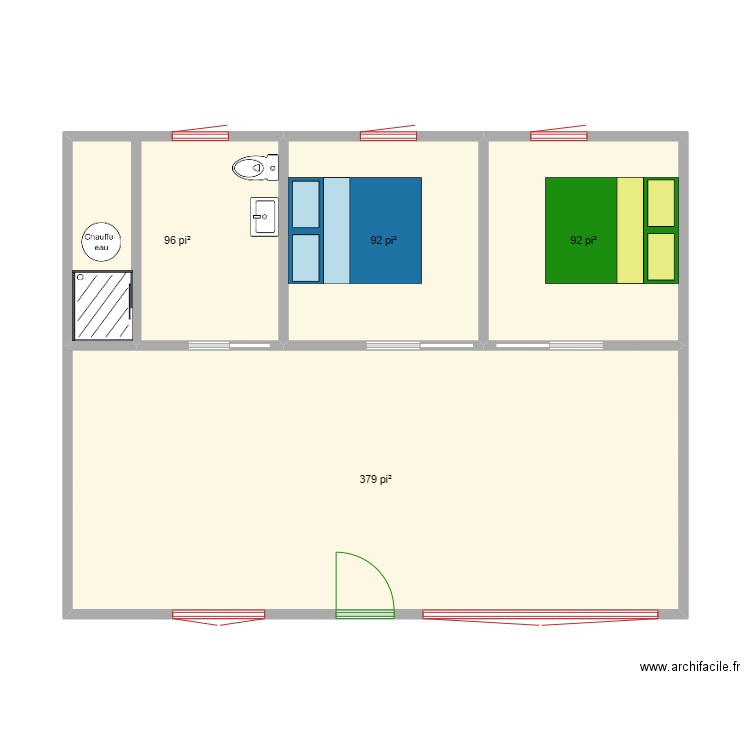 Chalet Rouge. Plan de 4 pièces et 61 m2