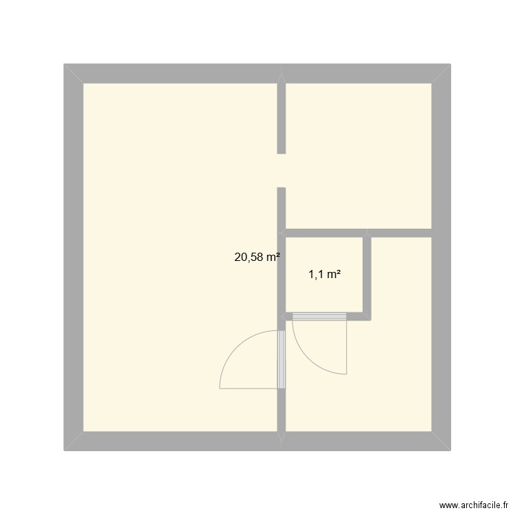 Plan - Pièces du bas. Plan de 2 pièces et 23 m2