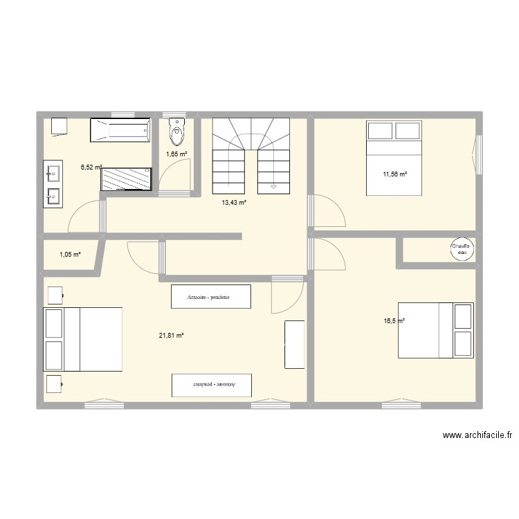 Rénovation étage. Plan de 7 pièces et 73 m2