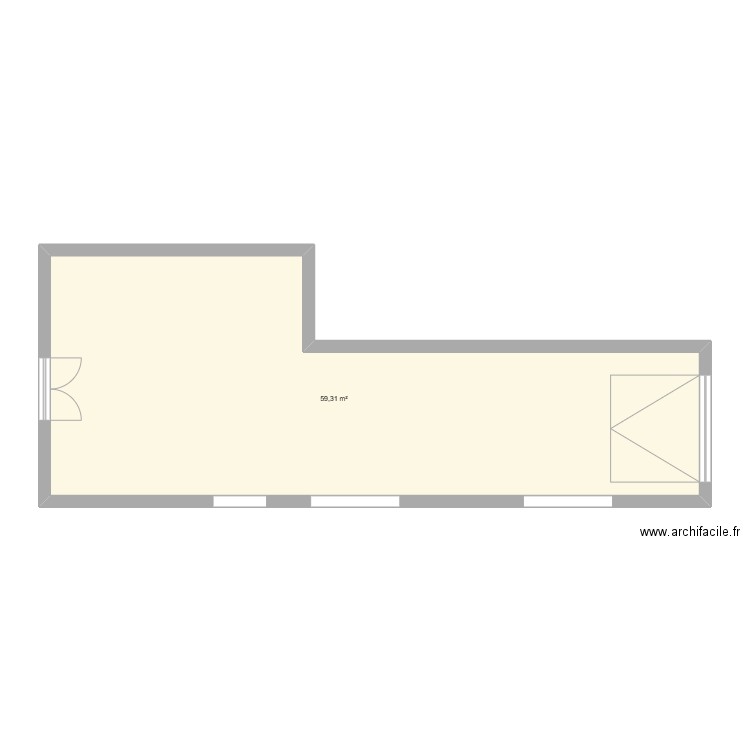 veranda. Plan de 1 pièce et 59 m2