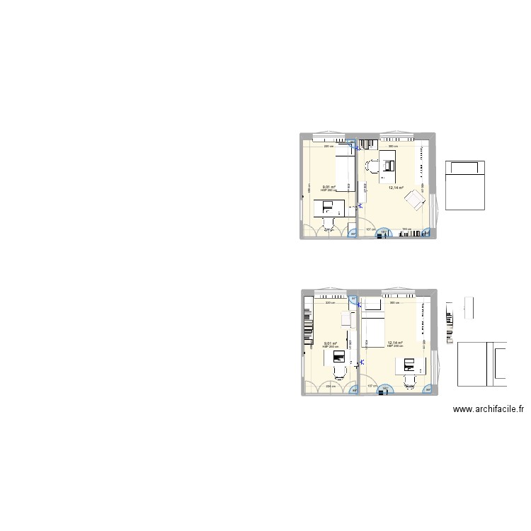 Maison de reve coin bureaux. Plan de 4 pièces et 42 m2