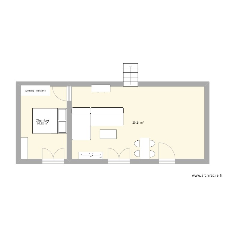 MAISON. Plan de 2 pièces et 39 m2