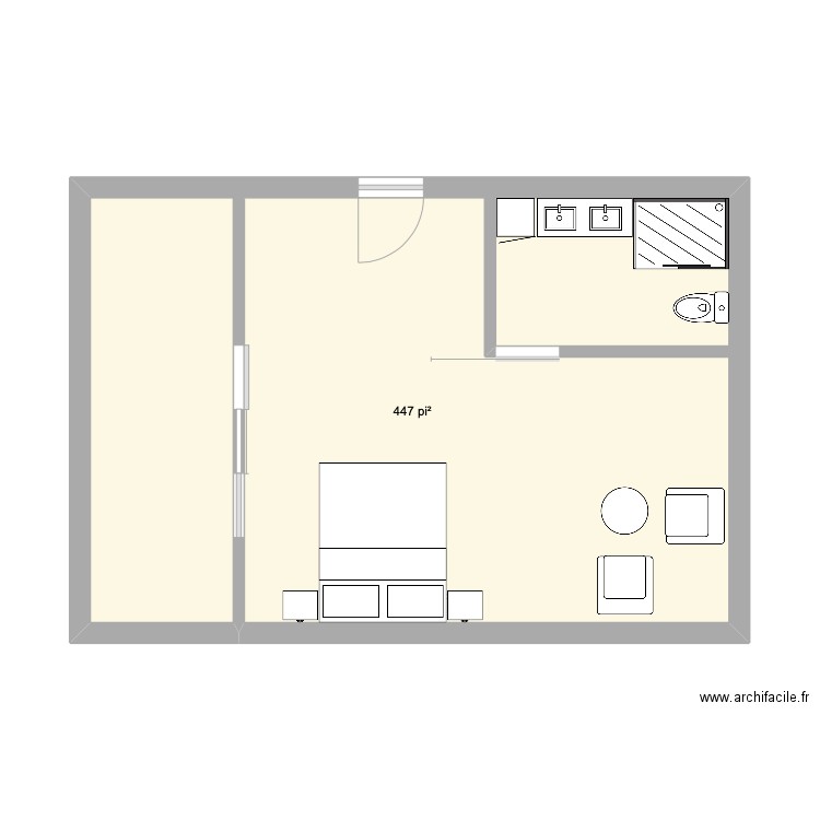 Chambre. Plan de 1 pièce et 42 m2