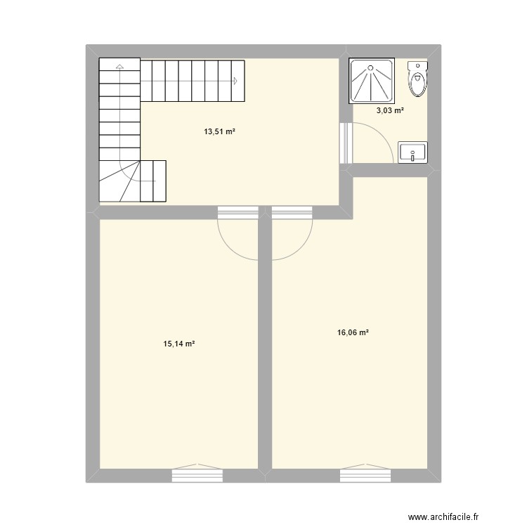 Etages Chambres. Plan de 4 pièces et 48 m2