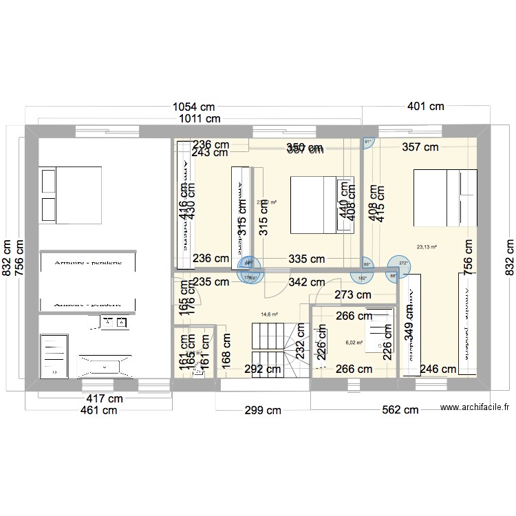 etage2. Plan de 5 pièces et 70 m2