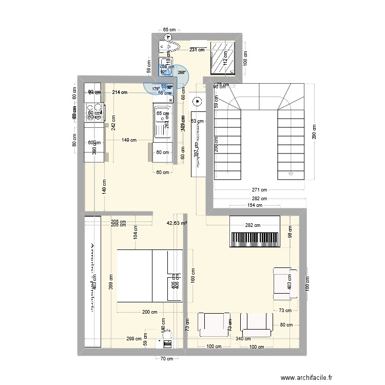 Paris 14 V7. Plan de 1 pièce et 43 m2