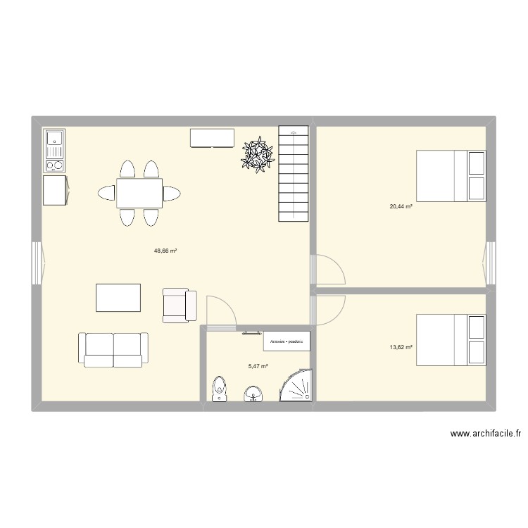 ma jolie grenier. Plan de 4 pièces et 88 m2