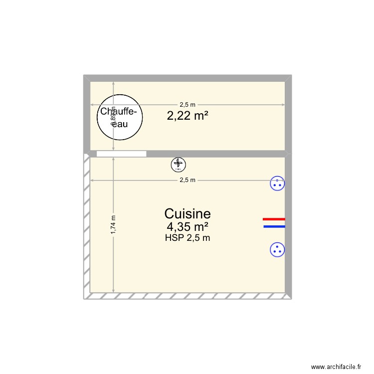 Lafayette-App2-2eEtage-Face-Cuisine. Plan de 2 pièces et 7 m2